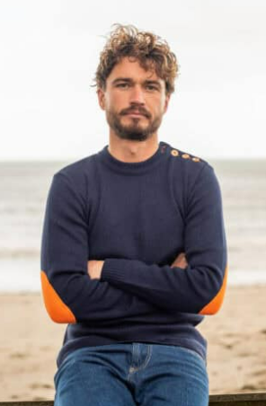 Pull marin OPTIMIST'  bleu marine – PERTH – Fabriqué en France – Coudes orange