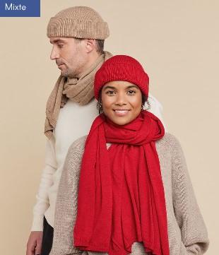 bonnet, écharpe, cache cou Laulhère 100% laine mérinos ultra douce  mixte