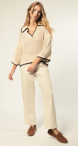 JEAN OPHELIA NATURAL Jean taille élastiquée, coupe décontractée, jambe droite.