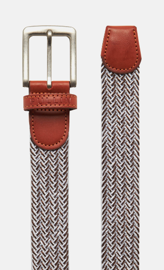 Ceinture élastique PULLIN unie tressée avec empiècement cuir