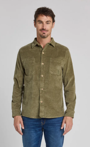 Surchemise unie en velours VERT de chez PULLIN