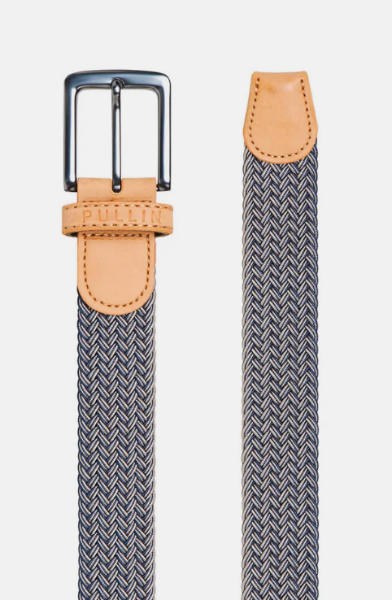 Ceinture élastique PULLIN unie tressée avec empiècement cuir