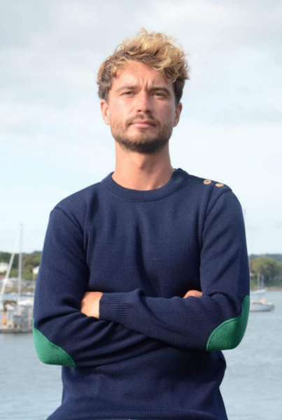 Pull marin OPTIMIST' bleu marine & vert – DARYL – Fabriqué en France