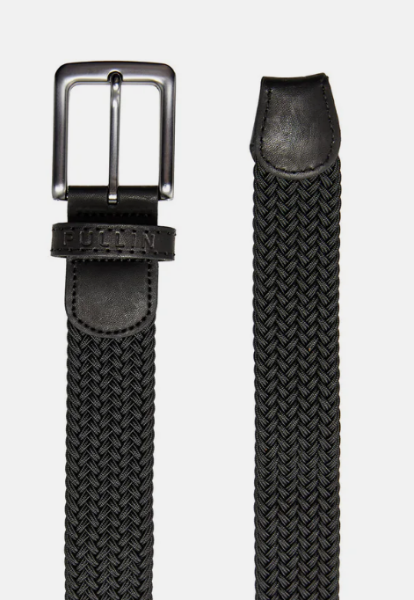 Ceinture élastique PULLIN unie tressée avec empiècement cuir