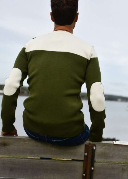 Pull marin homme bicolore  NAPLES Fabriqué en France  Khaki & blanc de chez OPTIMIST'