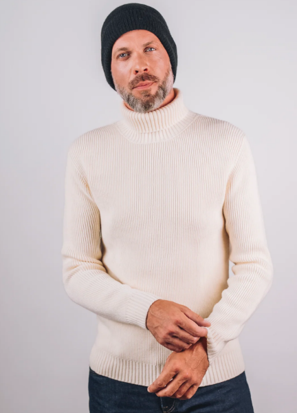 Pull col roulé en laine écru - CHEVRETS de chez CEZEMBRE