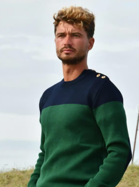 Pull marin OPTIMIST'  bicolore bleu marine et vert – LIMA – Fabriqué en France