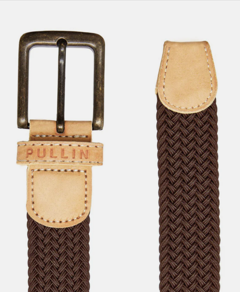 Ceinture élastique PULLIN unie tressée avec empiècement cuir