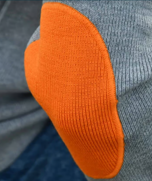 Pull marin OPTIMIST'  gris – MEDELLIN – Fabriqué en France – Coudes orange