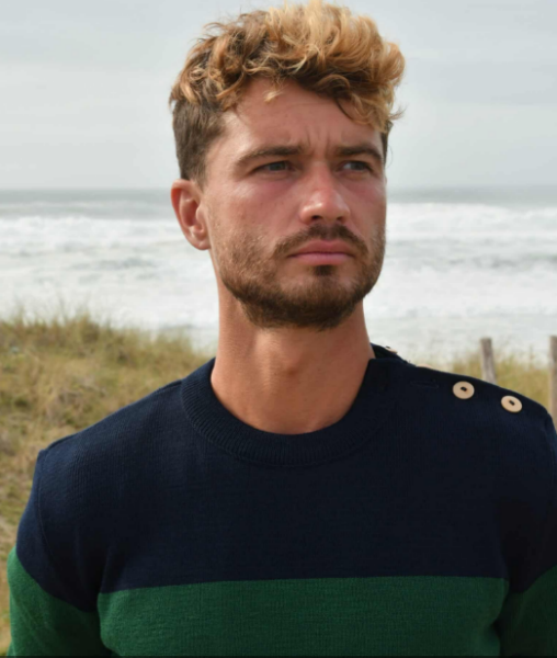 Pull marin OPTIMIST'  bicolore bleu marine et vert – LIMA – Fabriqué en France