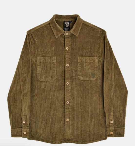 Surchemise unie en velours VERT de chez PULLIN