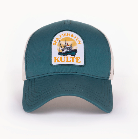 Casquette KULTE Sea, Fish & Fun – Bleu Pétrole Vert d'Eau de chez KULTE