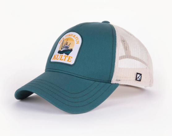 Casquette KULTE Sea, Fish & Fun – Bleu Pétrole Vert d'Eau de chez KULTE