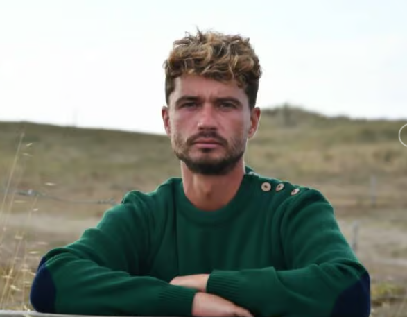 Pull marin OPTIMIST'  vert avec coudes marine – GILI – Fabriqué en France