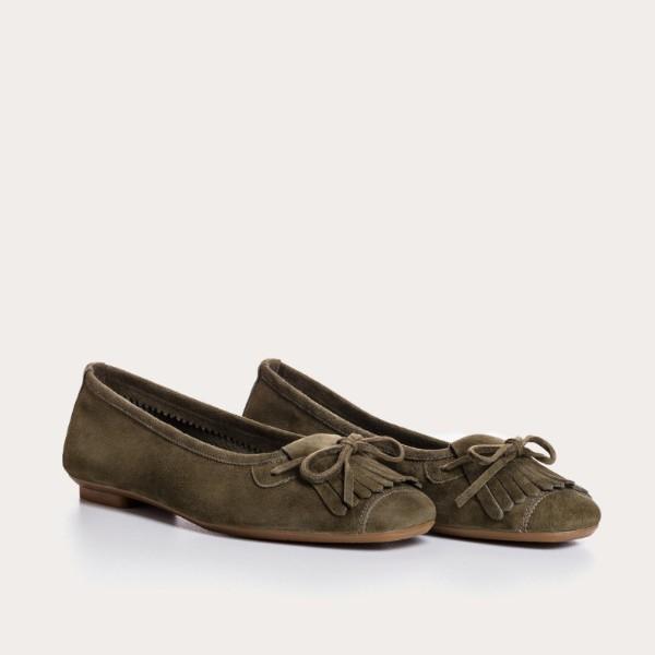 BALLERINES HINDI PEAU OLIVE 