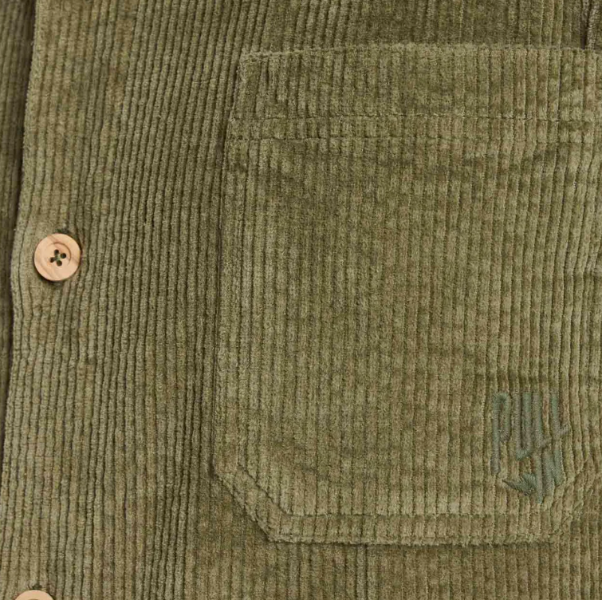 Surchemise unie en velours VERT de chez PULLIN