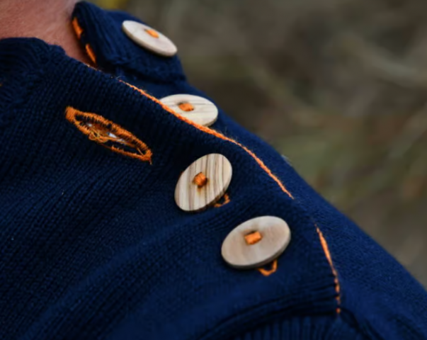 Pull marin OPTIMIST'  bleu marine – PERTH – Fabriqué en France – Coudes orange