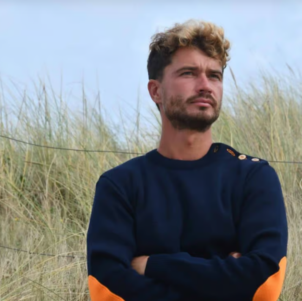 Pull marin OPTIMIST'  bleu marine – PERTH – Fabriqué en France – Coudes orange