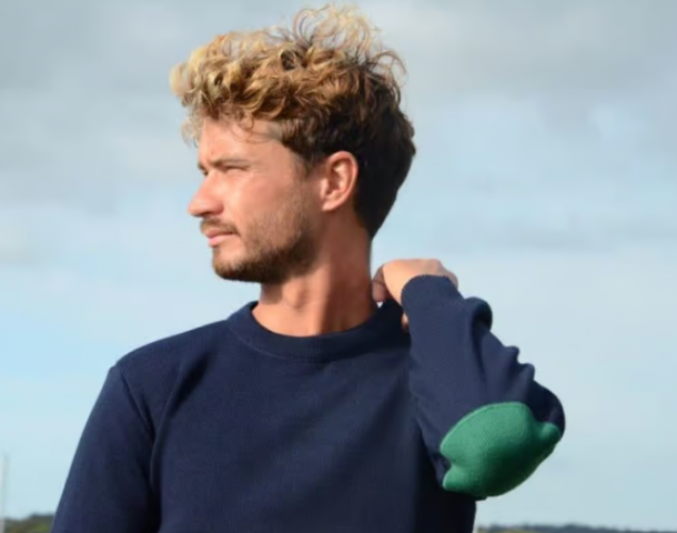 Pull marin OPTIMIST' bleu marine & vert – DARYL – Fabriqué en France