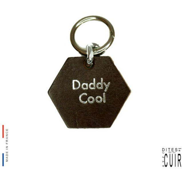 Porte clefs Ethan ARGENT Porte clefs en cuir lisse à tannage végétal avec message 