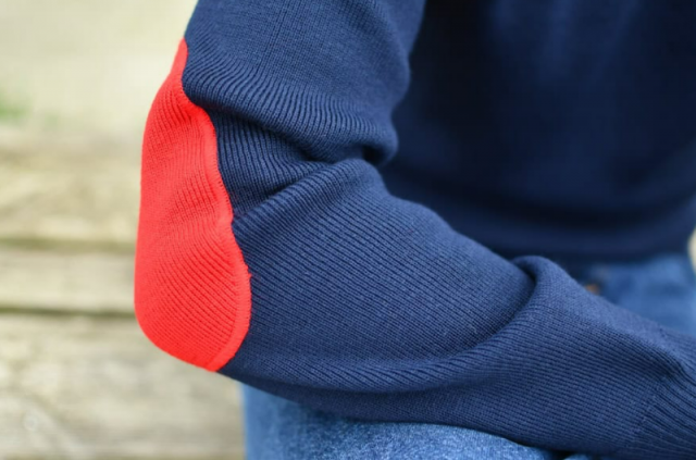 Pull marin homme marine CHICAGO Fabriqué en France  Coudes rouges de chez OPTIMIST'