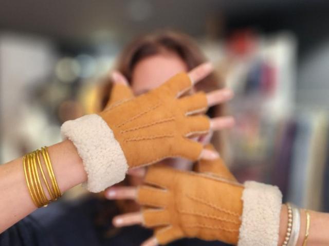 Gants (mitaine) en cuir et véritable mouton 100%naturel l - Nantes