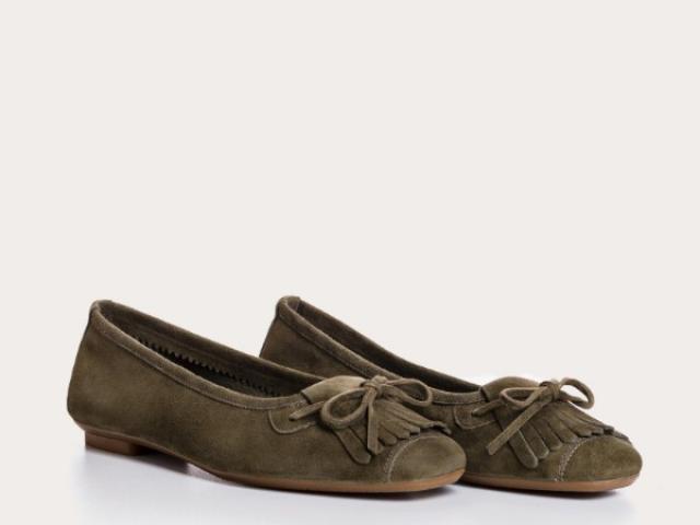 BALLERINES HINDI PEAU OLIVE 