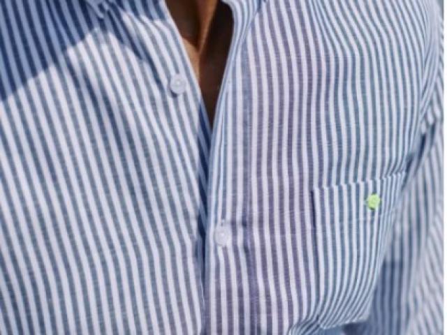 chemise pour homme rayé blanc et bleu lin et coton FRANCAISE GILI'S