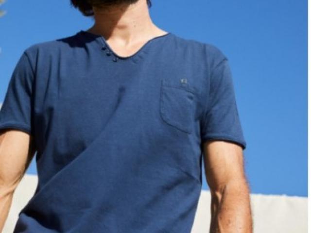 T-shirt GILI'S col TUNISIEN navy  100 % coton biologique certifié Oeko Tex 