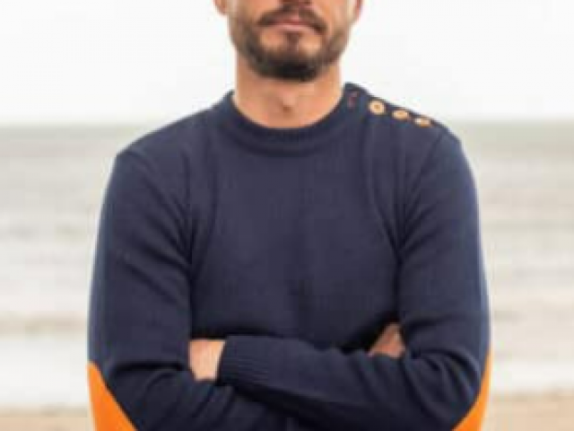 Pull marin OPTIMIST'  bleu marine – PERTH – Fabriqué en France – Coudes orange