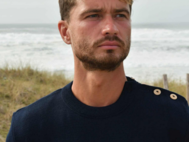 Pull marin OPTIMIST'  bicolore bleu marine et vert – LIMA – Fabriqué en France