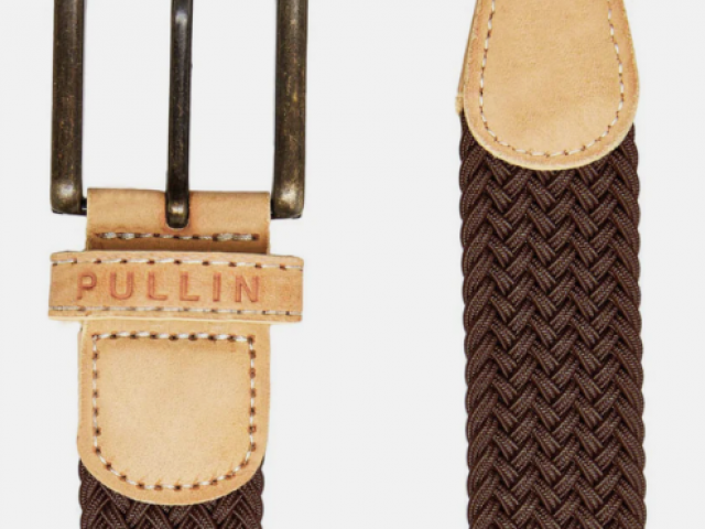 Ceinture élastique PULLIN unie tressée avec empiècement cuir