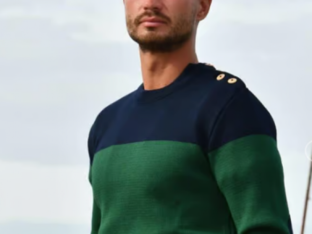 Pull marin OPTIMIST'  bicolore bleu marine et vert – LIMA – Fabriqué en France