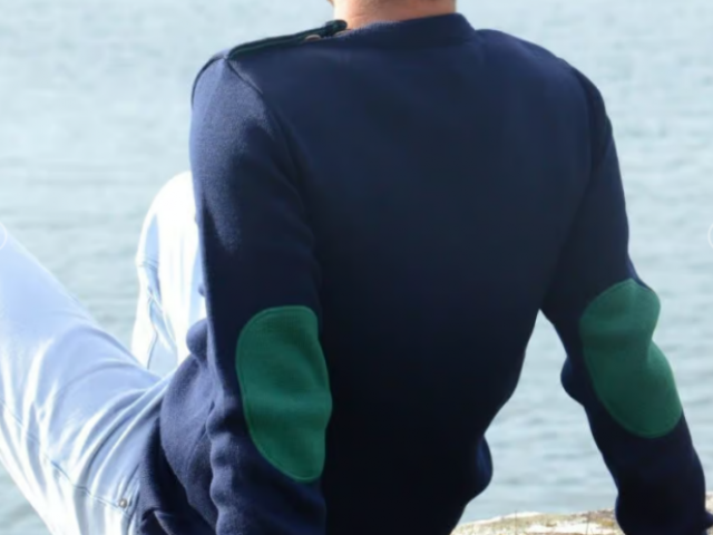 Pull marin OPTIMIST' bleu marine & vert – DARYL – Fabriqué en France