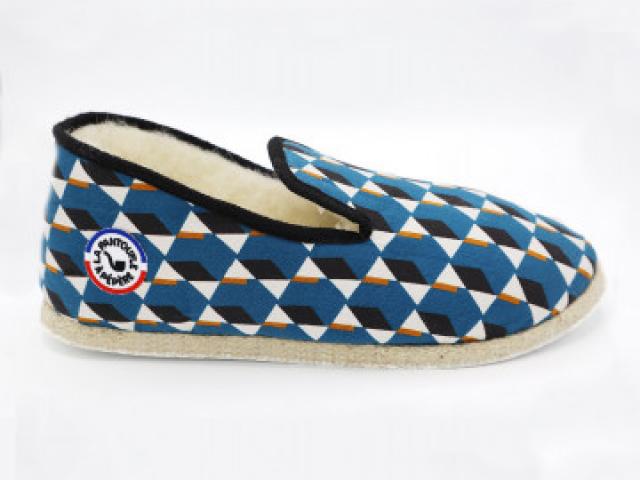 Charentaises été Mixte Made In France - Taille 36-53 - Semelle Feutre Antidérapante - Intérieur/extérieur - Bleu/Rouge/Blanc