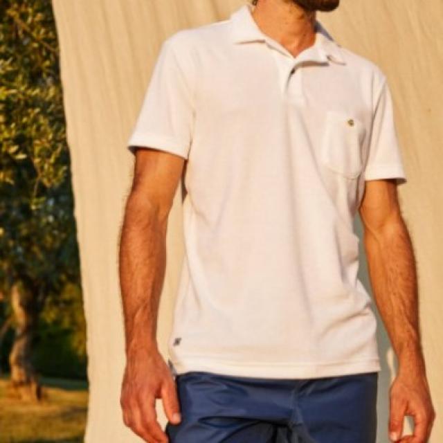 Polo pour Homme en éponge blanc col boutonnée FRANCAIS GILI'S 