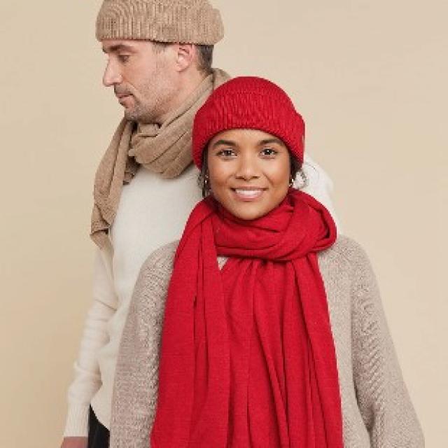 bonnet, écharpe, cache cou Laulhère 100% laine mérinos ultra douce  mixte