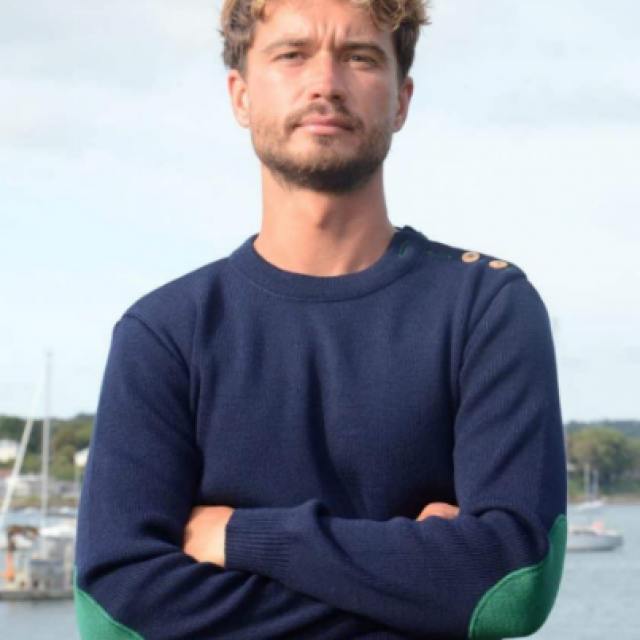 Pull marin OPTIMIST' bleu marine & vert – DARYL – Fabriqué en France