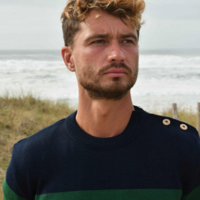 Pull marin OPTIMIST'  bicolore bleu marine et vert – LIMA – Fabriqué en France