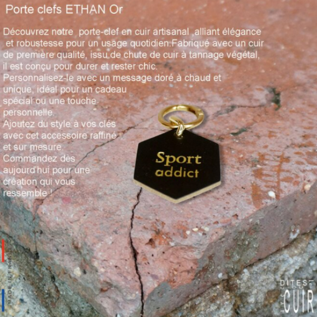 Porte clefs Ethan Porte clefs en cuir lisse à tannage végétal avec message